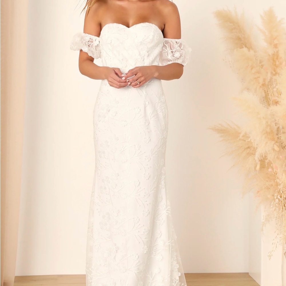 Lulu's Off-Shoulder Lace Wedding Dress in White